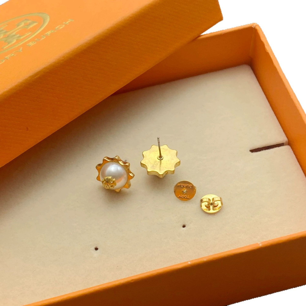 Tory Burch Matte Gold Pearl Gold Gear Earrings - Picture 5 of 6